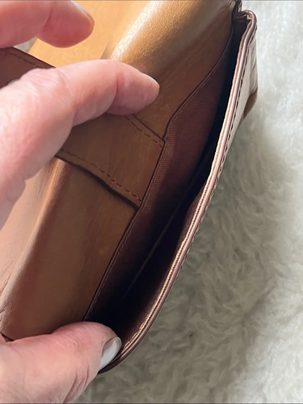 Fossil Tan leather zip around wallet wristlet with snap front compartment